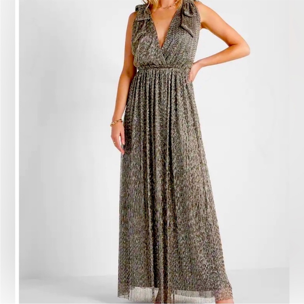 Express Gold Black Pleated Maxi Gown